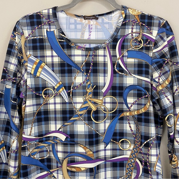J. McLaughlin Equestrian Plaid Print Signature Tee Size Large - Picture 4 of 8